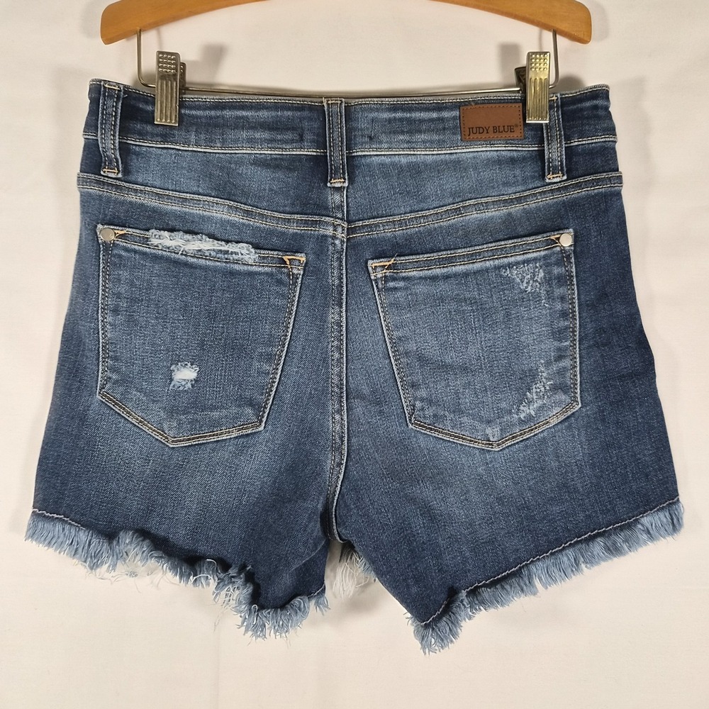 Judy Blue Distressed High Rise Denim Shorts Women's Small Raw Hem Stretch - Picture 2 of 8